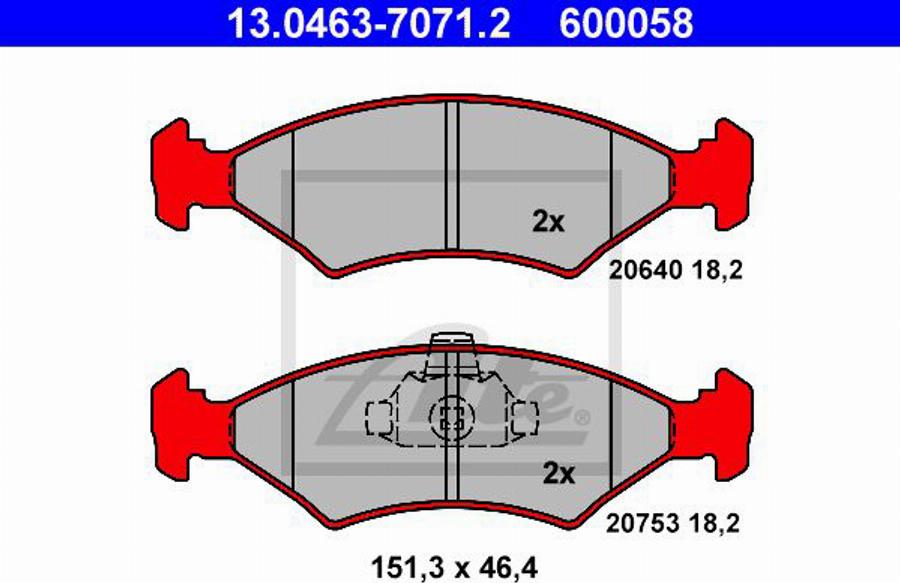 ATE 600058 - Тормозные колодки, дисковые, комплект avtokuzovplus.com.ua