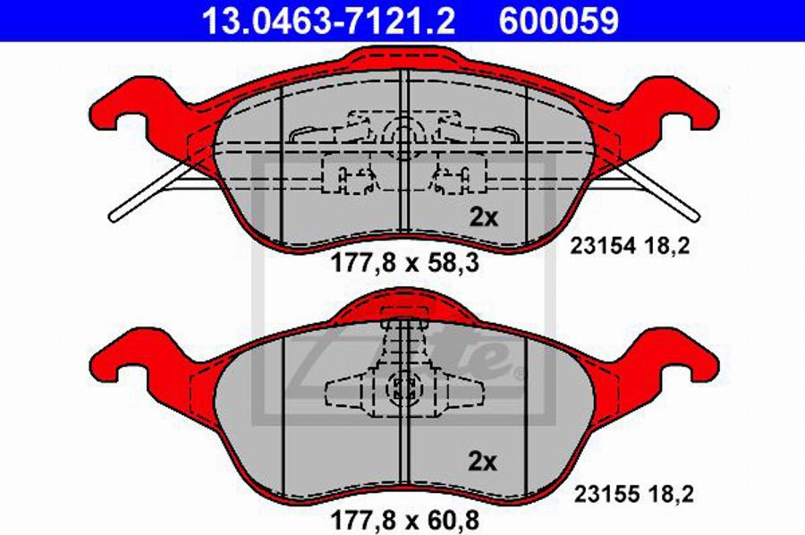 ATE 600059 - Тормозные колодки, дисковые, комплект avtokuzovplus.com.ua