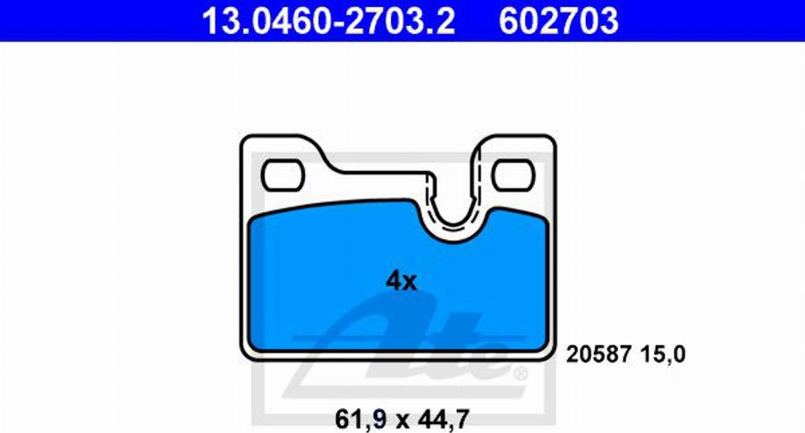 ATE 602703 - Тормозные колодки, дисковые, комплект avtokuzovplus.com.ua