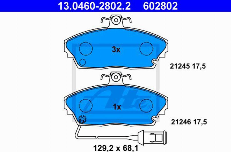 ATE 602802 - Гальмівні колодки, дискові гальма autocars.com.ua