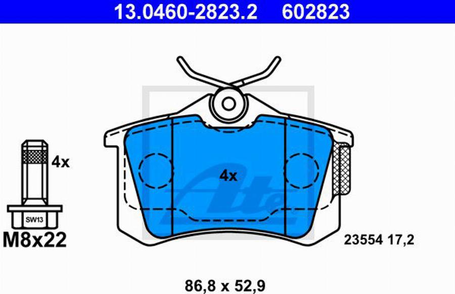 ATE 602823 - Тормозные колодки, дисковые, комплект autodnr.net