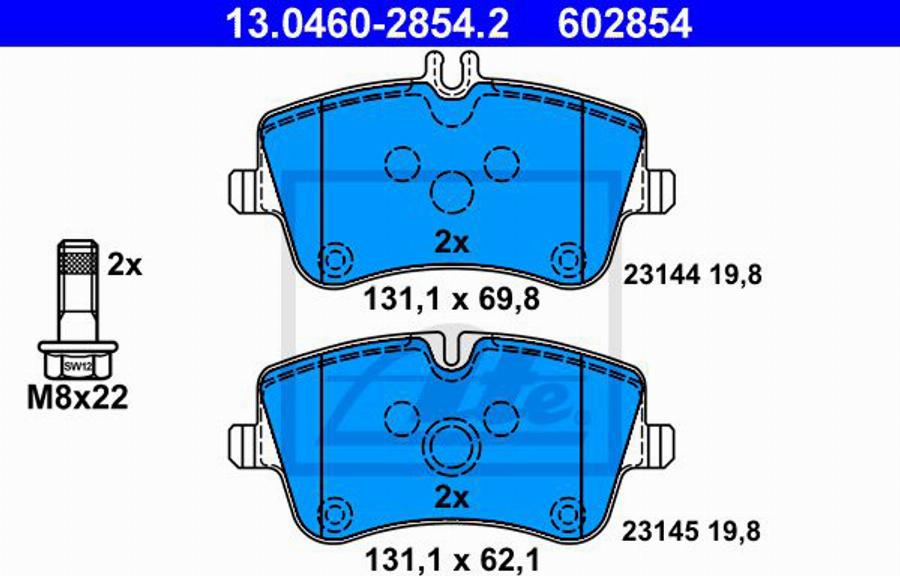 ATE 602854 - Гальмівні колодки, дискові гальма autocars.com.ua