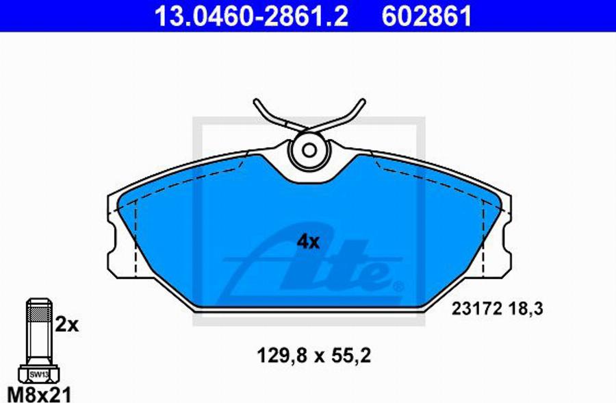 ATE 602861 - Тормозные колодки, дисковые, комплект avtokuzovplus.com.ua