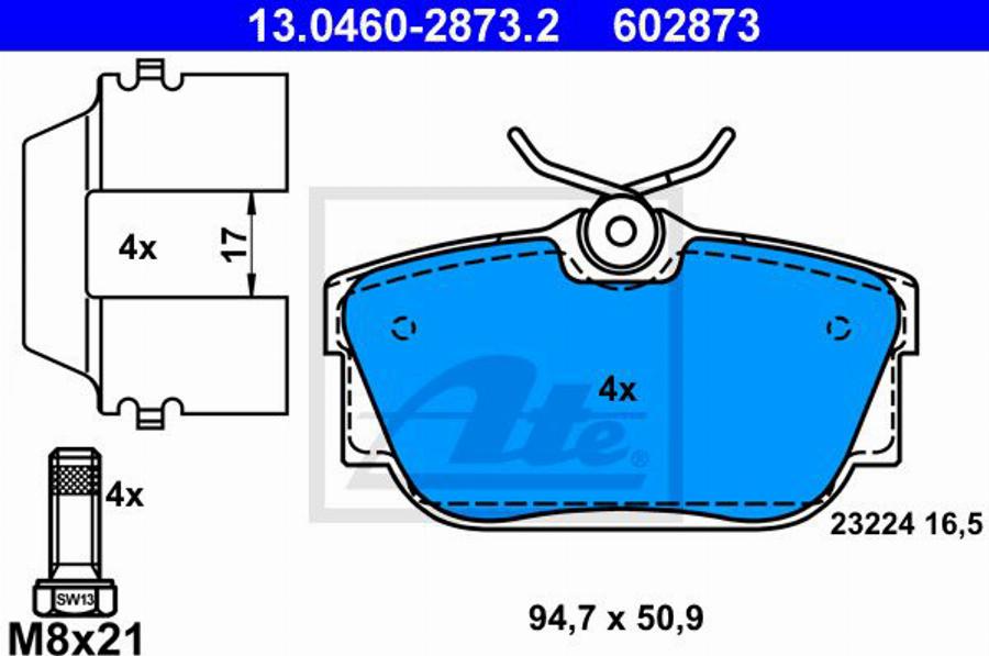 ATE 602873 - Тормозные колодки, дисковые, комплект autodnr.net