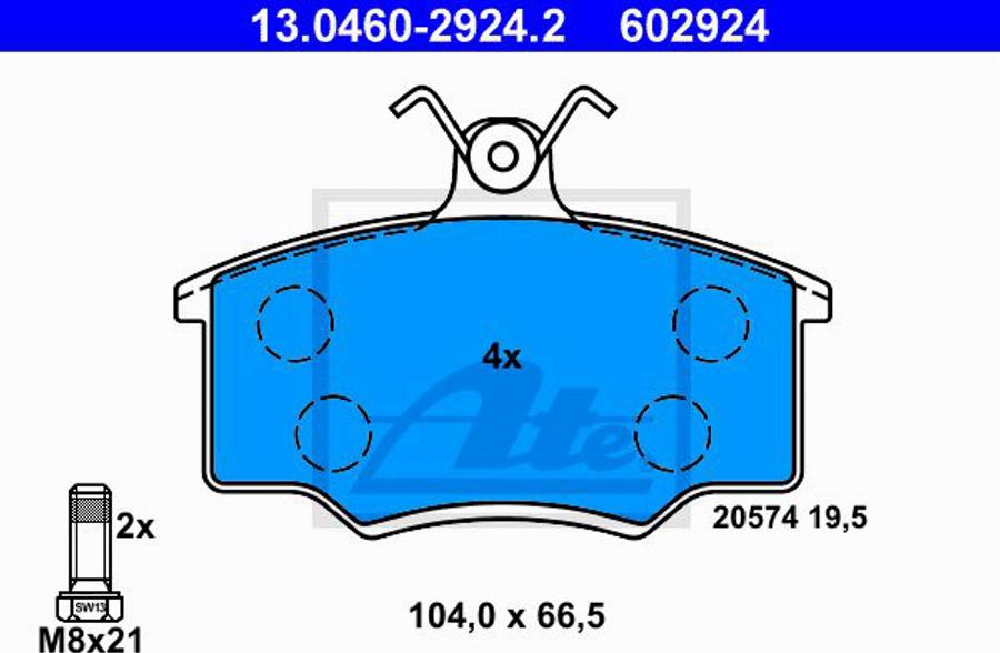 ATE 602924 - Тормозные колодки, дисковые, комплект avtokuzovplus.com.ua