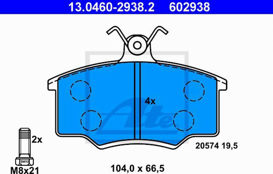 ATE 602938 - Тормозные колодки, дисковые, комплект autodnr.net