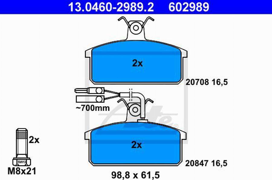 ATE 602989 - Тормозные колодки, дисковые, комплект autodnr.net