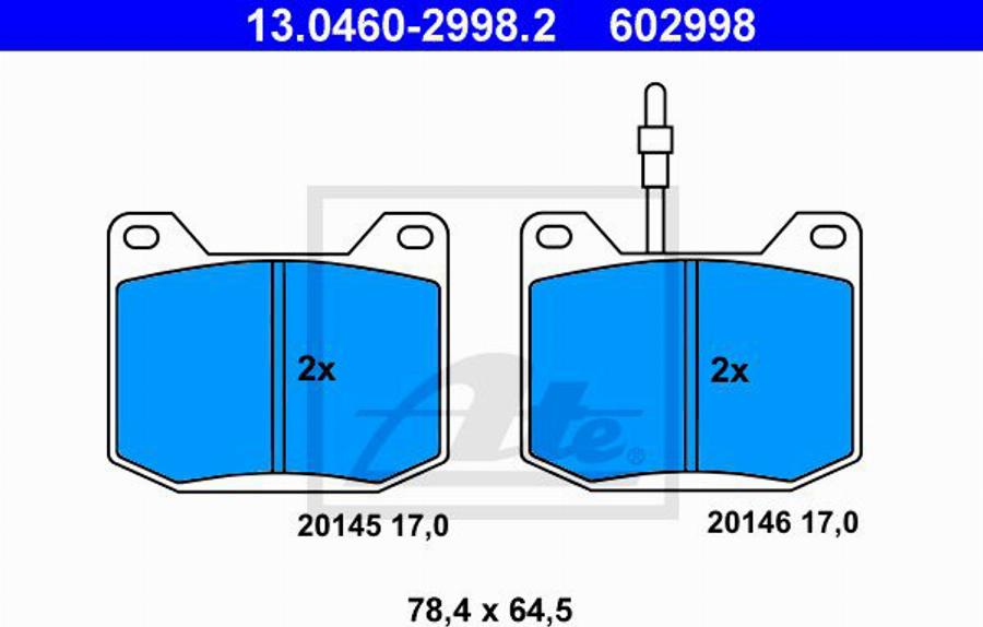 ATE 602998 - Тормозные колодки, дисковые, комплект avtokuzovplus.com.ua