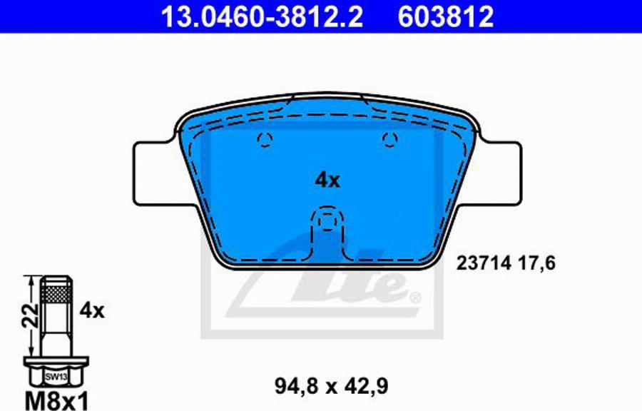 ATE 603812 - Гальмівні колодки, дискові гальма autocars.com.ua