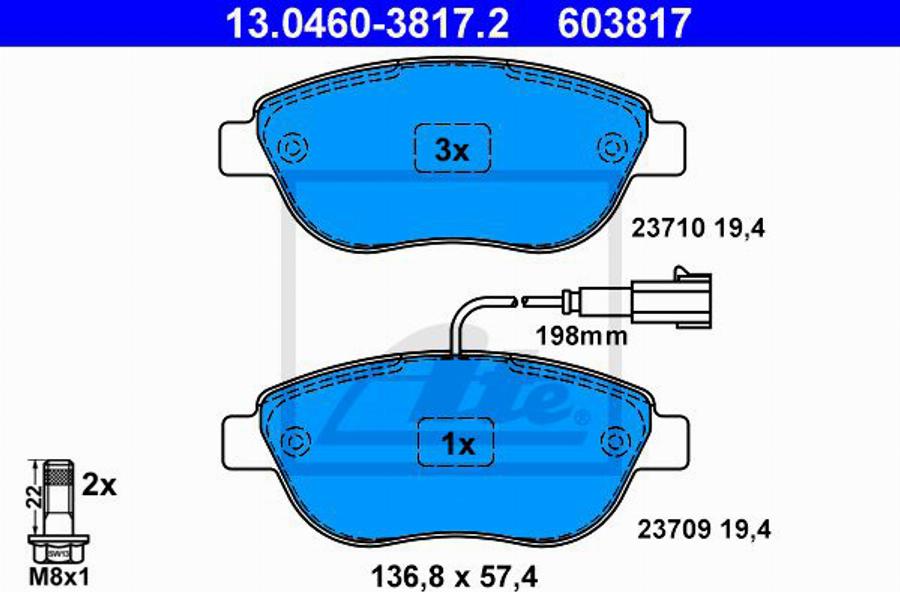 ATE 603817 - Тормозные колодки, дисковые, комплект autodnr.net