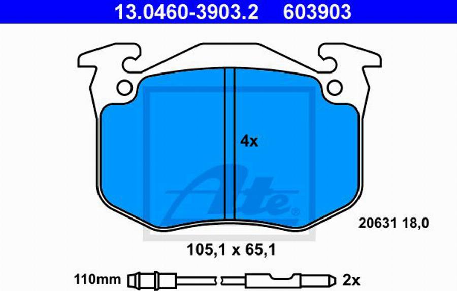 ATE 603903 - Тормозные колодки, дисковые, комплект avtokuzovplus.com.ua