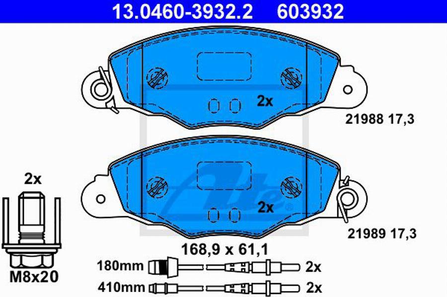 ATE 603932 - Гальмівні колодки, дискові гальма autocars.com.ua