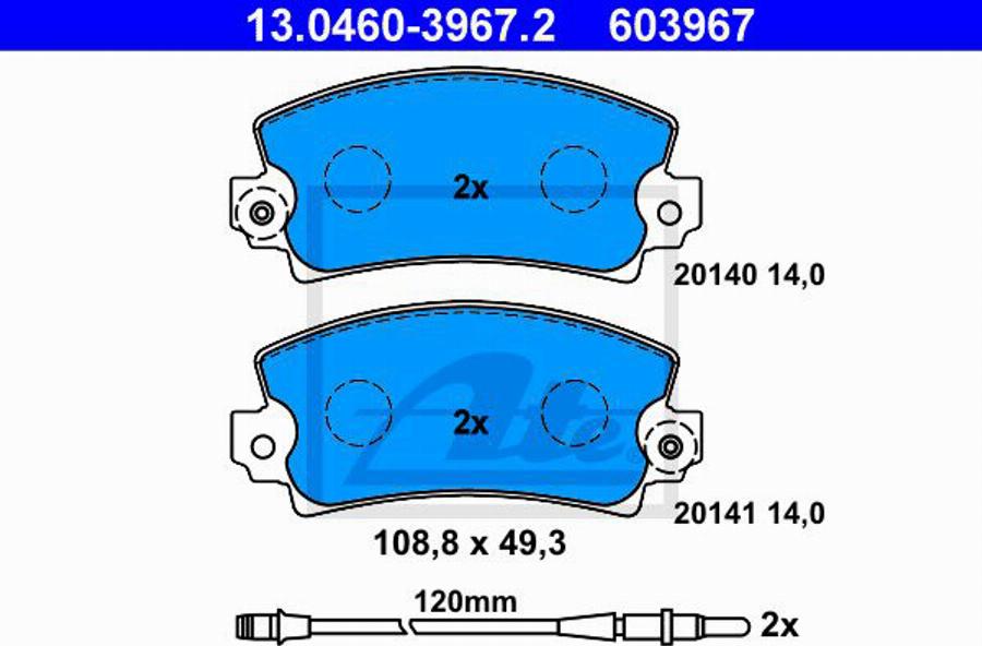 ATE 603967 - Тормозные колодки, дисковые, комплект autodnr.net