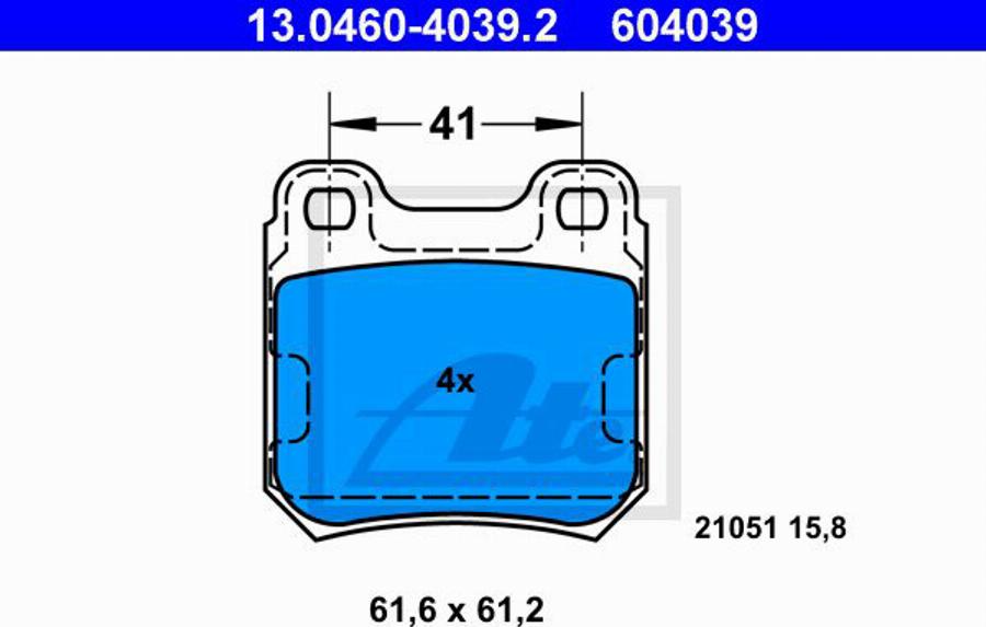 ATE 604039 - Тормозные колодки, дисковые, комплект autodnr.net