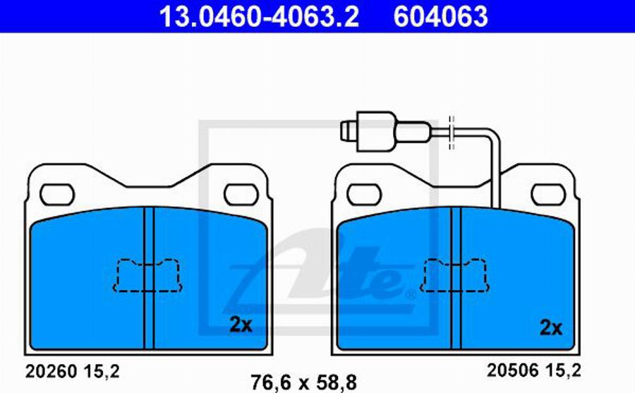 ATE 604063 - Тормозные колодки, дисковые, комплект autodnr.net