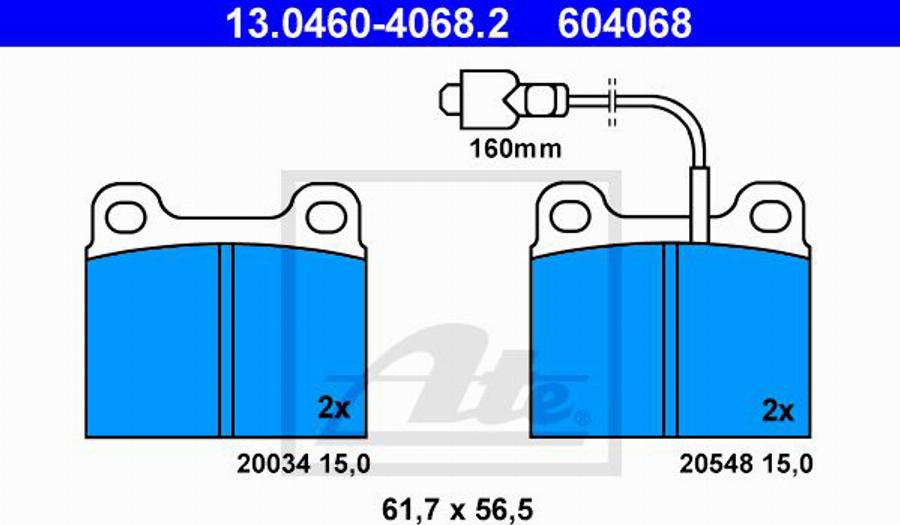 ATE 604068 - Гальмівні колодки, дискові гальма autocars.com.ua