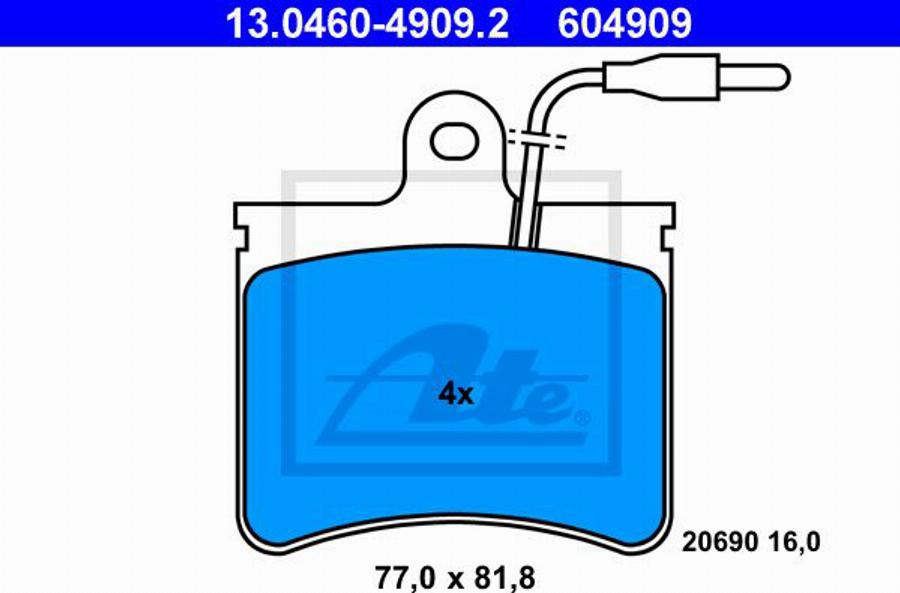 ATE 604909 - Гальмівні колодки, дискові гальма autocars.com.ua