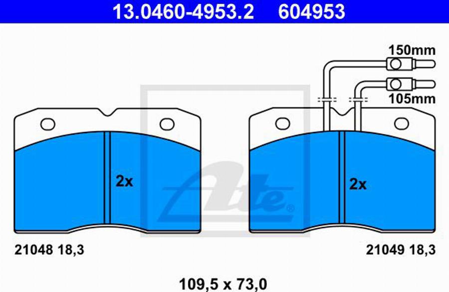 ATE 604953 - Тормозные колодки, дисковые, комплект avtokuzovplus.com.ua