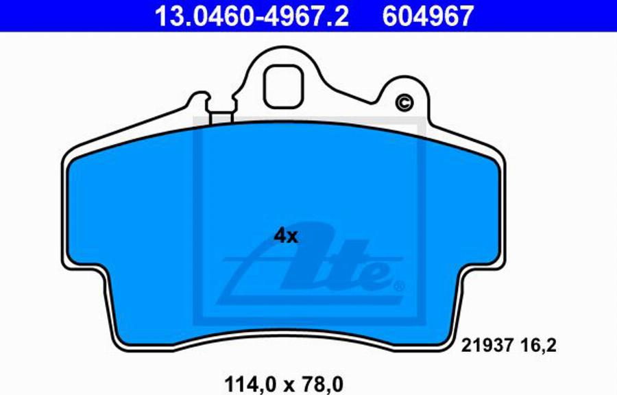 ATE 604967 - Гальмівні колодки, дискові гальма autocars.com.ua