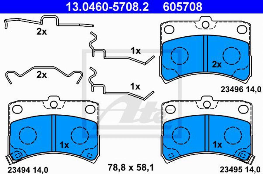 ATE 605708 - Гальмівні колодки, дискові гальма autocars.com.ua