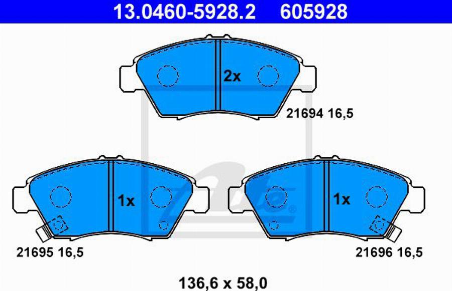 ATE 605928 - Гальмівні колодки, дискові гальма autocars.com.ua