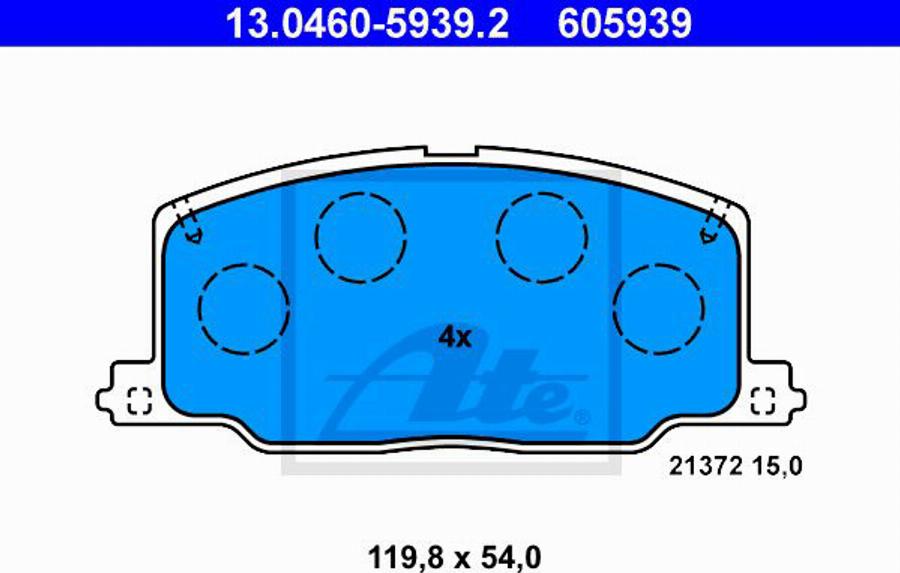 ATE 605939 - Гальмівні колодки, дискові гальма autocars.com.ua