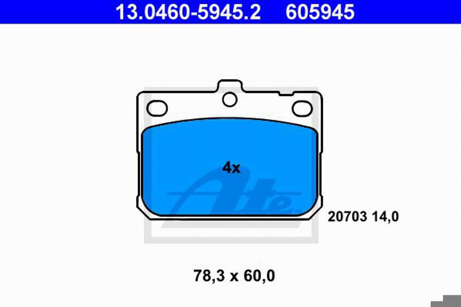 ATE 605945 - Тормозные колодки, дисковые, комплект autodnr.net