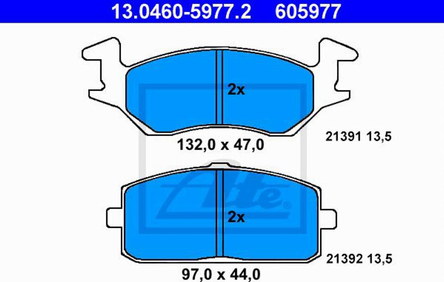 ATE 605977 - Тормозные колодки, дисковые, комплект autodnr.net