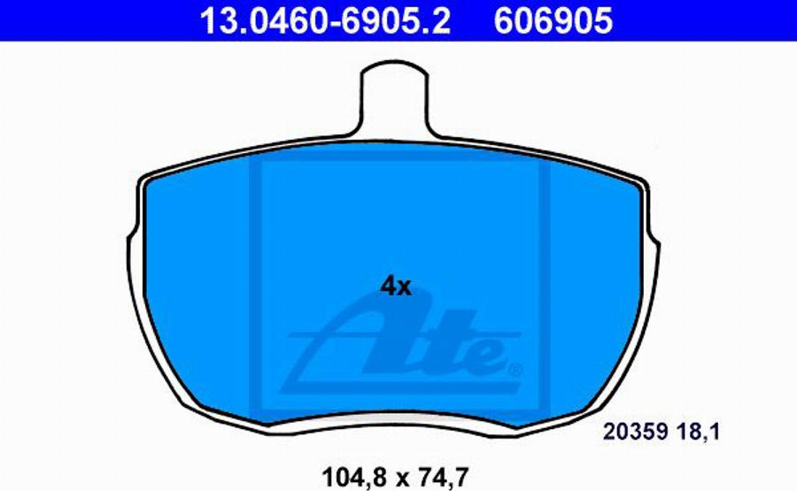 ATE 606905 - Гальмівні колодки, дискові гальма autocars.com.ua