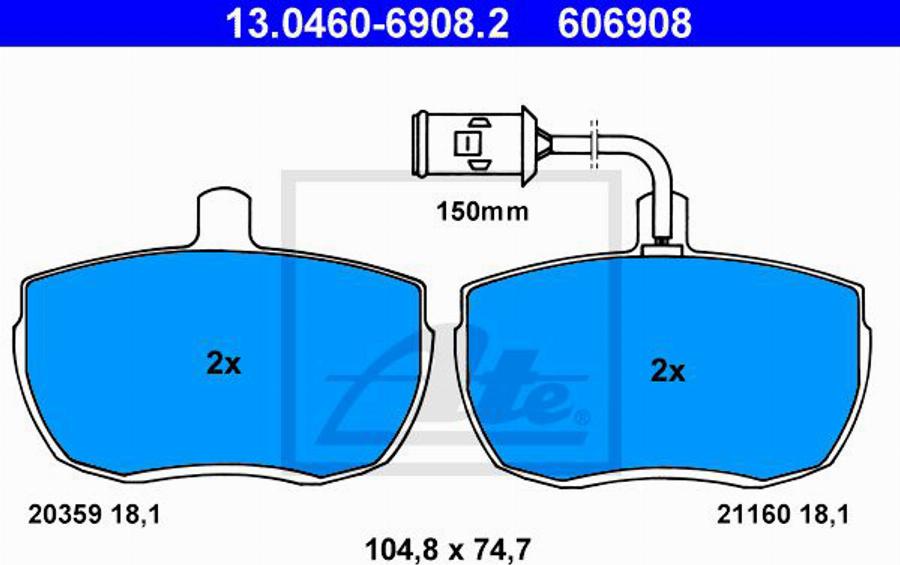 ATE 606908 - Гальмівні колодки, дискові гальма autocars.com.ua