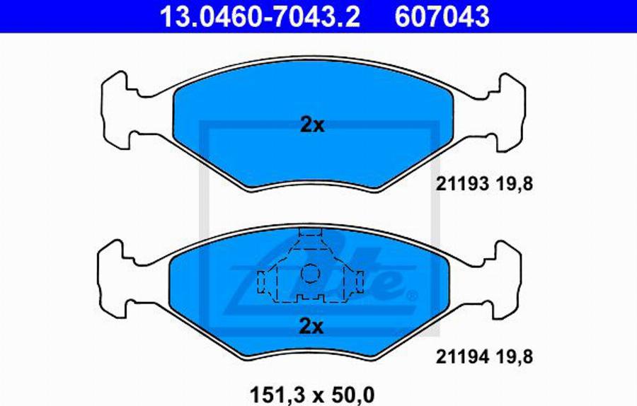 ATE 607043 - Тормозные колодки, дисковые, комплект autodnr.net