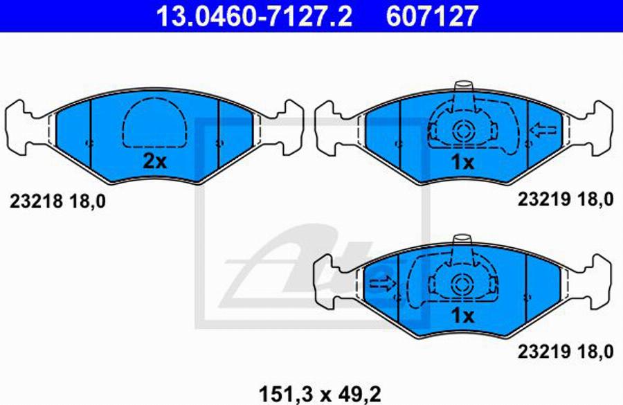 ATE 607127 - Тормозные колодки, дисковые, комплект autodnr.net