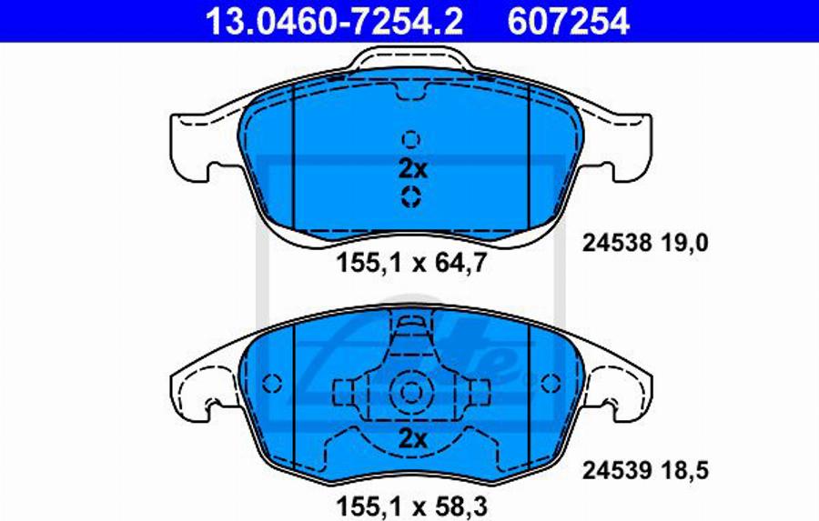 ATE 607254 - Гальмівні колодки, дискові гальма autocars.com.ua