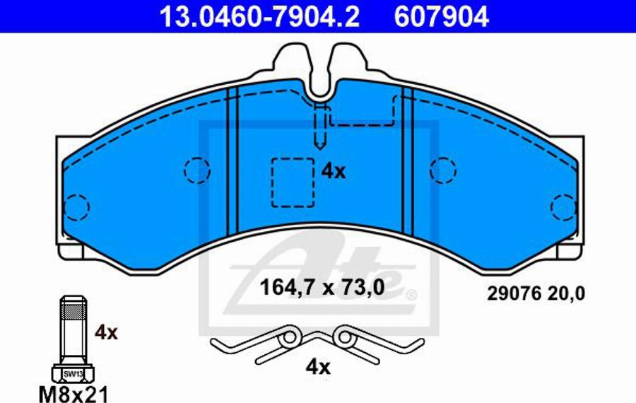 ATE 607904 - Тормозные колодки, дисковые, комплект autodnr.net