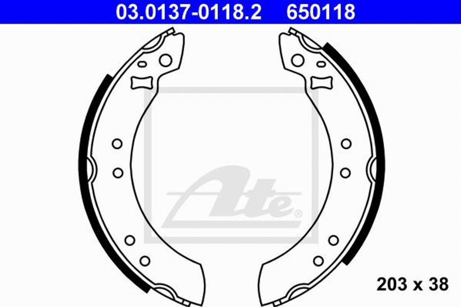 ATE 650118 - Комплект гальм, барабанний механізм autocars.com.ua