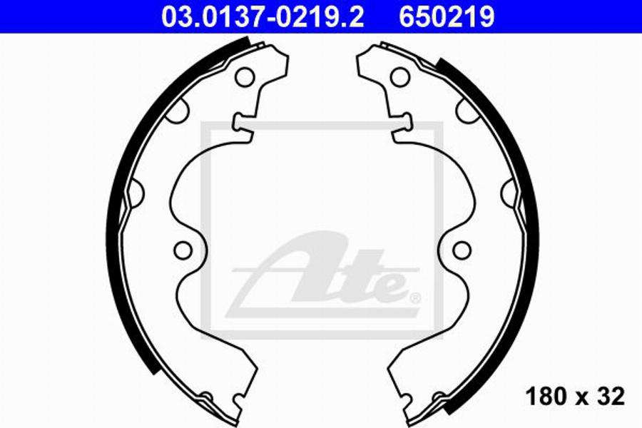 ATE 650219 - Комплект гальм, барабанний механізм autocars.com.ua