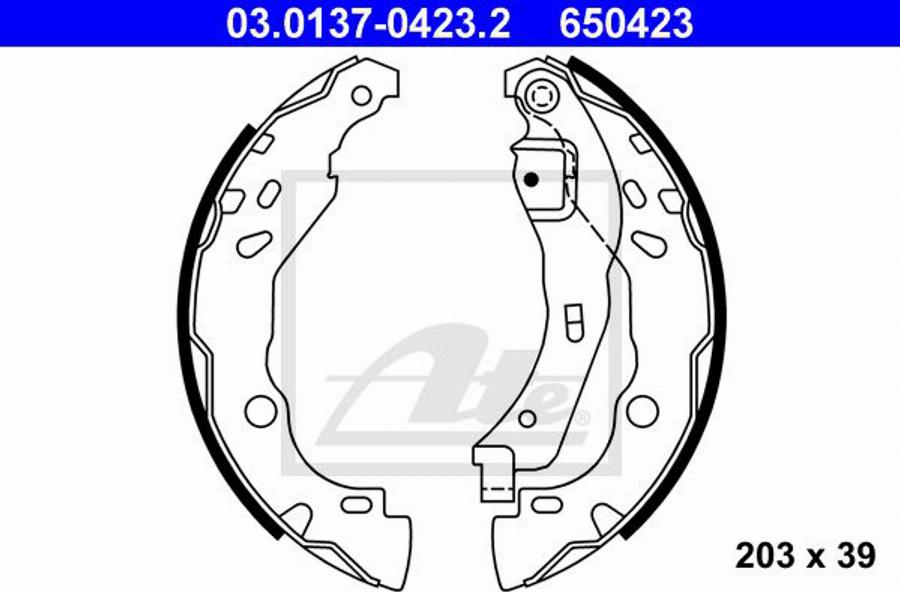 ATE 650423 - Комплект гальм, барабанний механізм autocars.com.ua