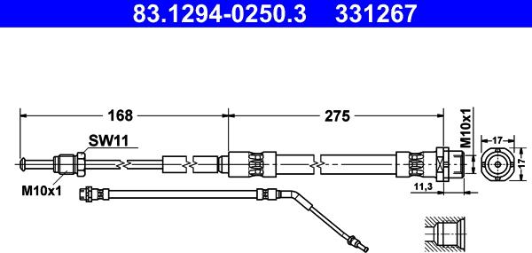 ATE 83.1294-0250.3 - Гальмівний шланг autocars.com.ua