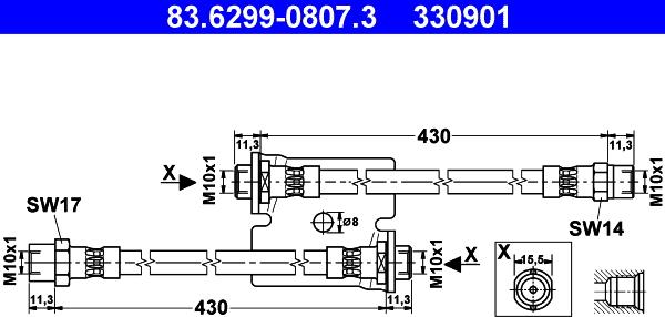 ATE 83.6299-0807.3 - Гальмівний шланг autocars.com.ua