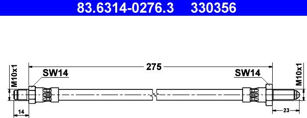 ATE 83.6314-0276.3 - Гальмівний шланг autocars.com.ua