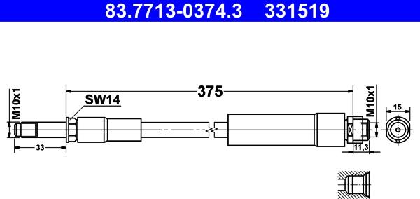 ATE 83.7713-0374.3 - Тормозной шланг avtokuzovplus.com.ua