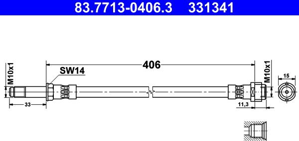 ATE 83.7713-0406.3 - Гальмівний шланг autocars.com.ua