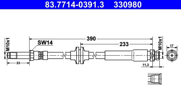 ATE 83.7714-0391.3 - Гальмівний шланг autocars.com.ua