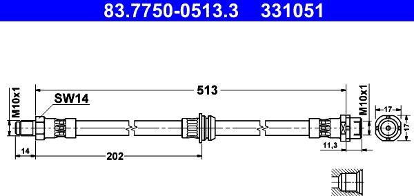 ATE 83.7750-0513.3 - Тормозной шланг avtokuzovplus.com.ua