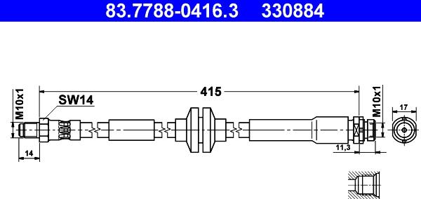 ATE 83.7788-0416.3 - Гальмівний шланг autocars.com.ua