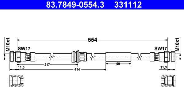 ATE 83.7849-0554.3 - Гальмівний шланг autocars.com.ua