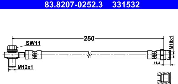 ATE 83.8207-0252.3 - Гальмівний шланг autocars.com.ua