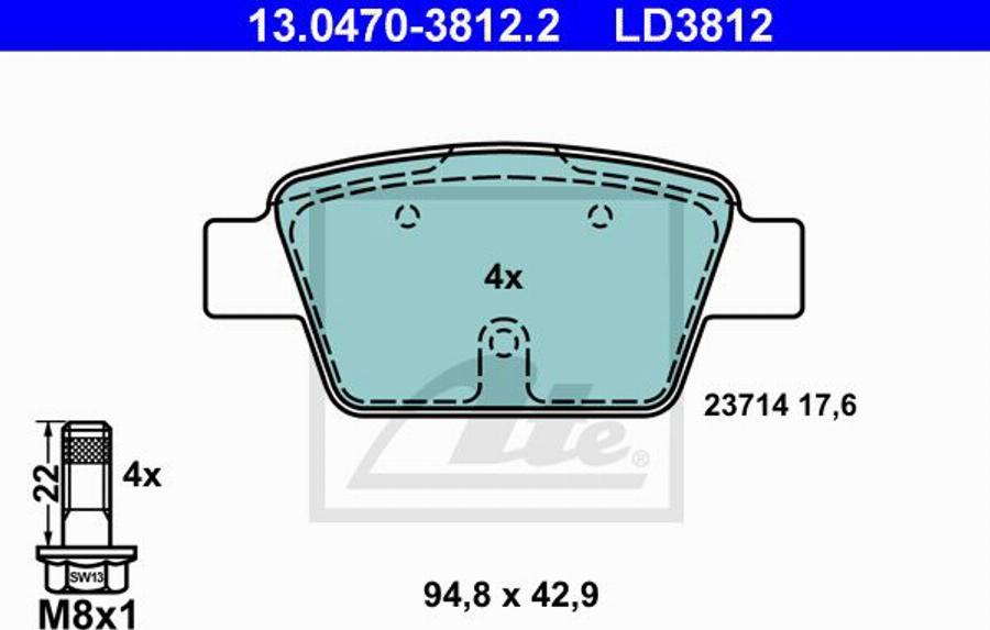 ATE LD3812 - Гальмівні колодки, дискові гальма autocars.com.ua