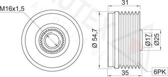 Autex 622025 - Ремінний шків, генератор autocars.com.ua