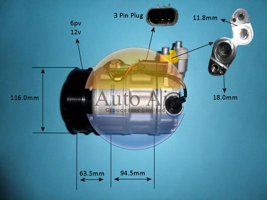 Auto Air Gloucester 14-9725P - Компресор, кондиціонер autocars.com.ua